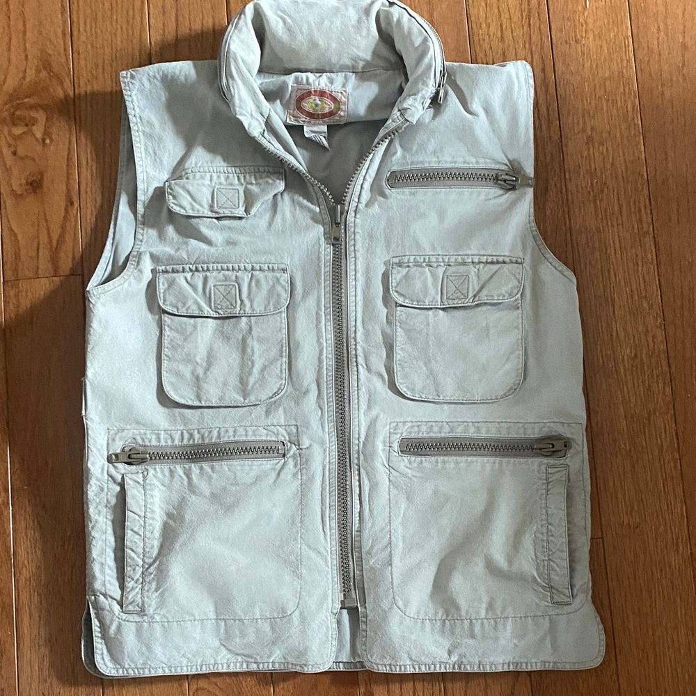 Vintage Banana Republic Safari Utility Vest Hidden Hood Khaki Cotton 80s S - Picture 2 of 12